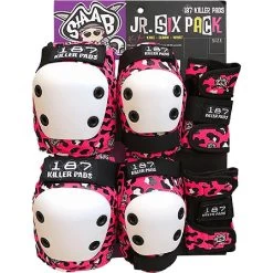 187 Killer Pads Six Pack Staab Pink Knee, Elbow, Wrist Pad Set - Junior
