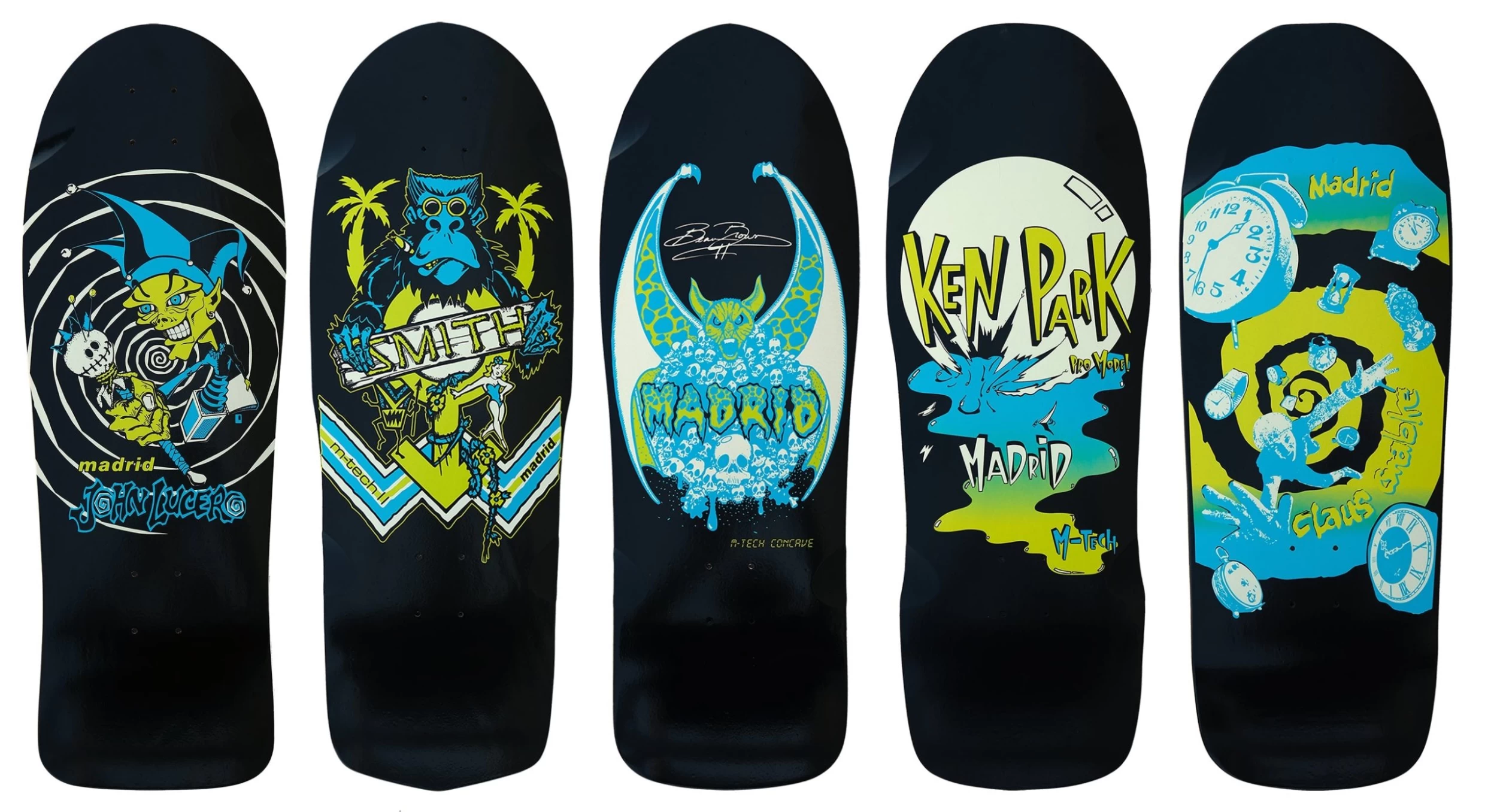 Madrid Retro Complete Collection | Glow In The Dark Series | Old School Longboard Decks