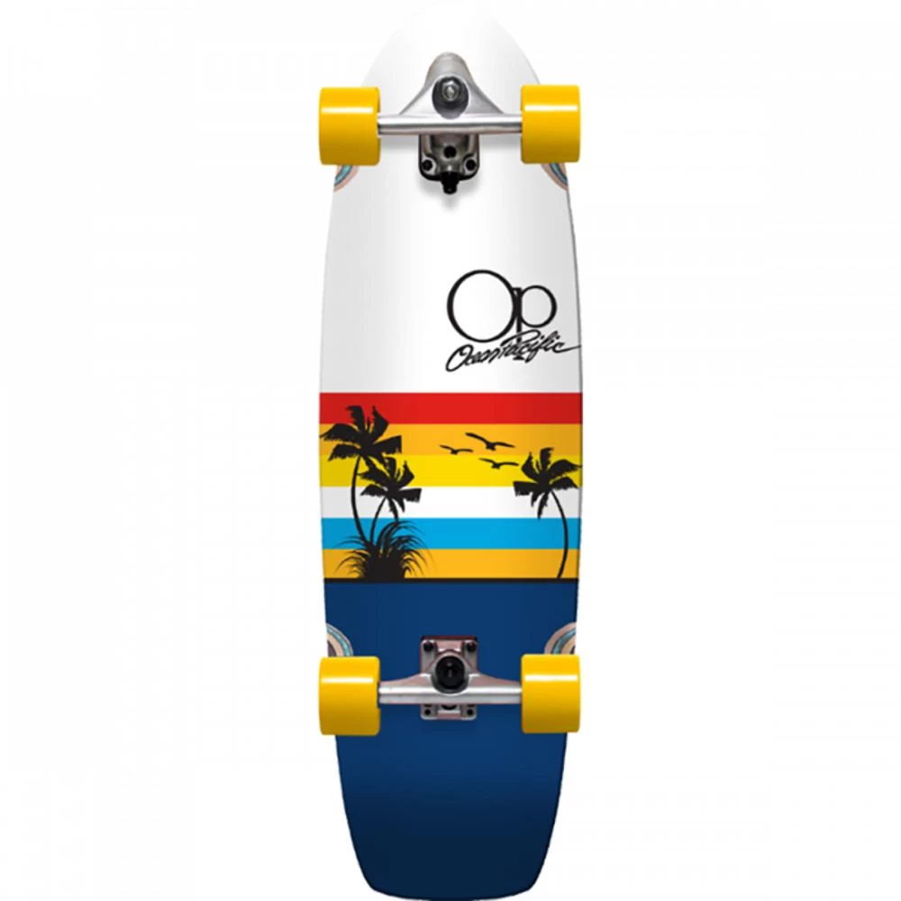 Ocean Pacific Sunset White/Navy 33" Surfskate Cruiser Longboard