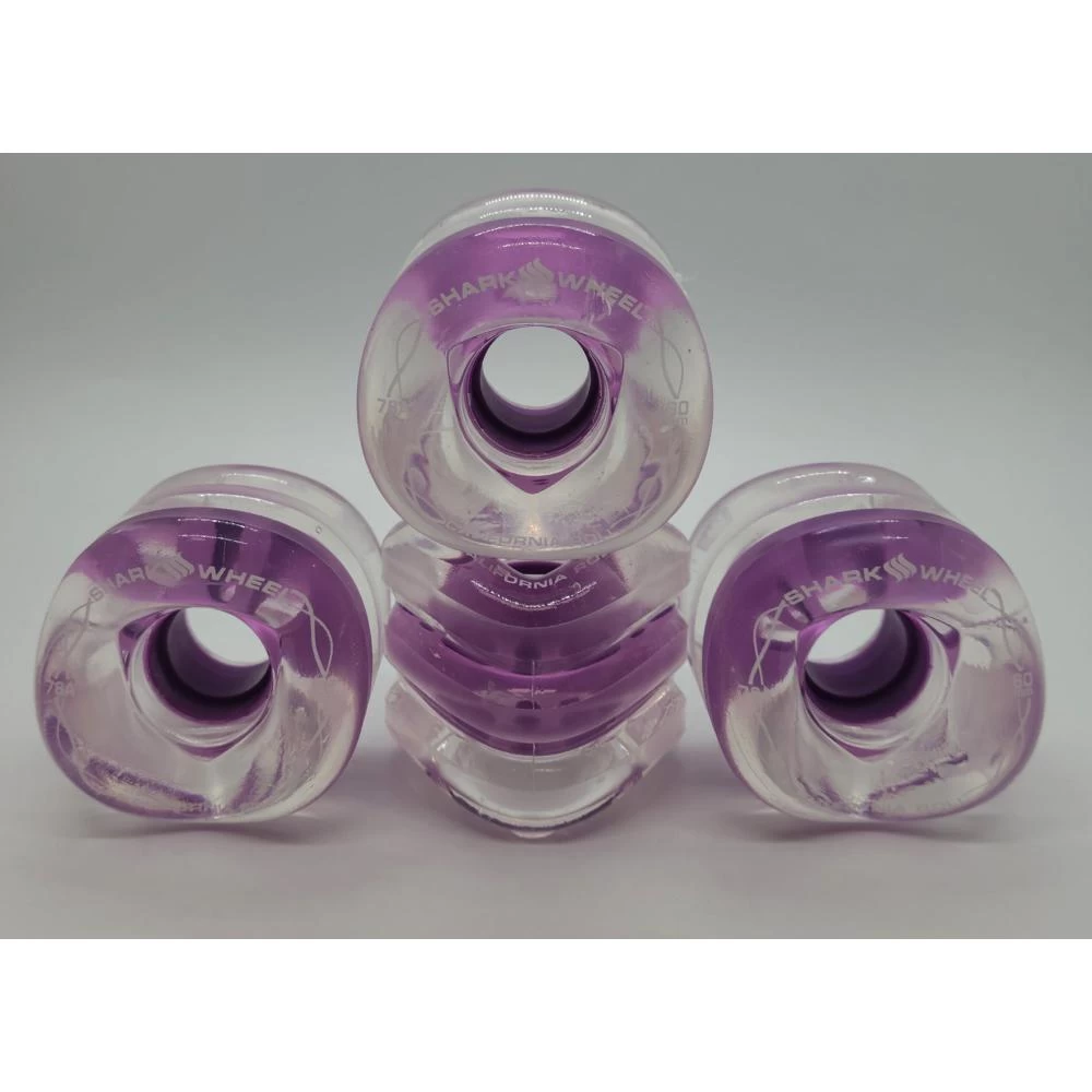 Shark Wheel 60mm Clear With Purple Hub California Roll Skateboard Wheels - Image 3