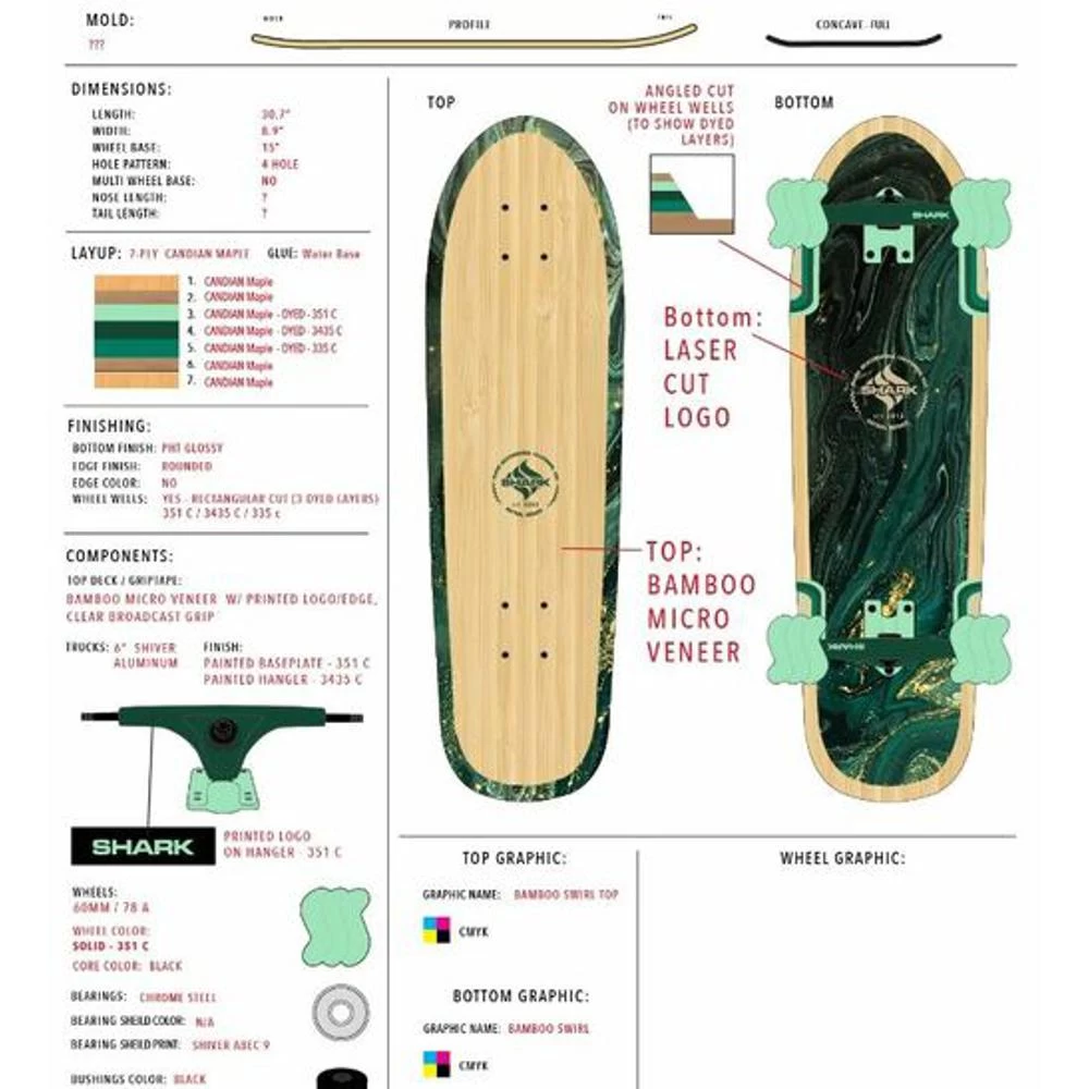 Shark Wheel Bamboo Swirl 31" Cruiser Skateboard - Image 7