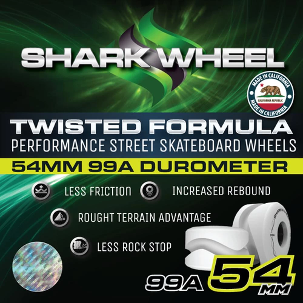 Shark Wheel Twisted 54mm/99a White Skateboard Wheels - Image 3