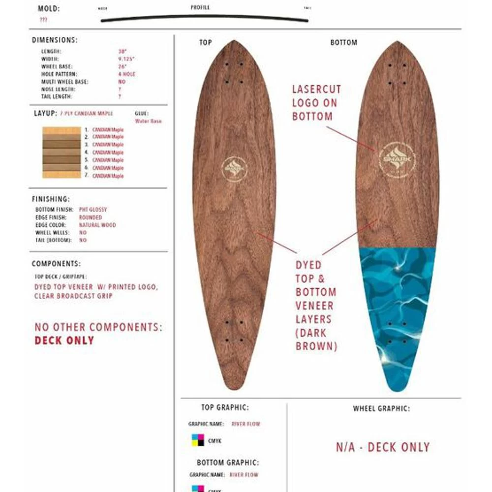 Shark Wheel Water Flow 38" Pintail Longboard - Image 5