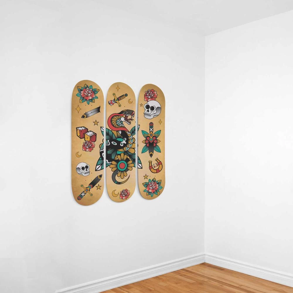Vintage Cobra Tattoo Skateboard Wall Art